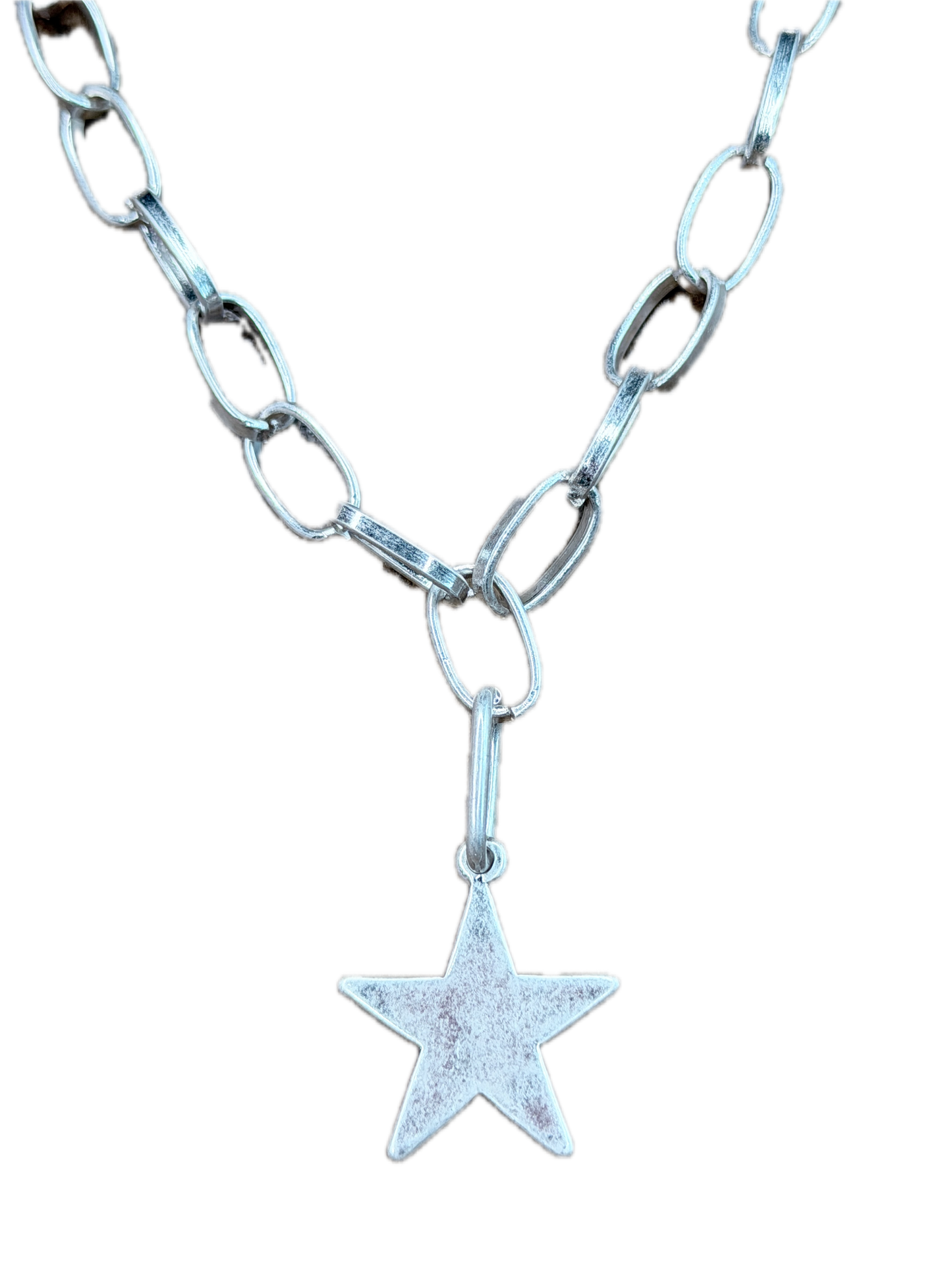 Dainty Chain Link Star Necklace (Silver)